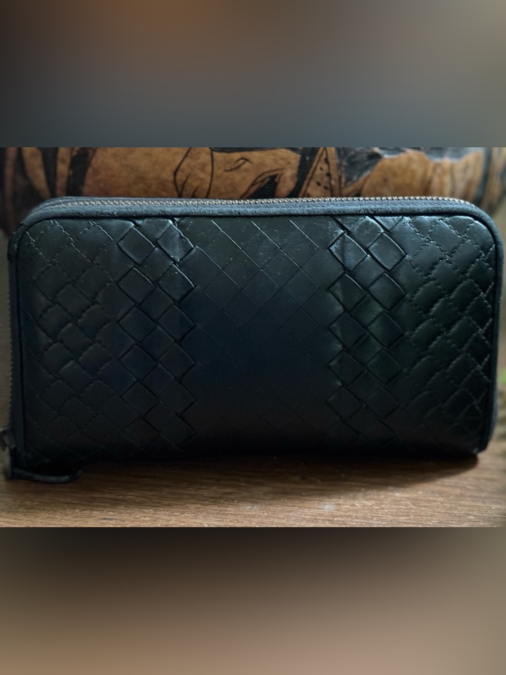 Rare Bottega Veneta Intrecciato Mixed Weave Black Leather Zip Wallet Vintage - Picture 3 of 14
